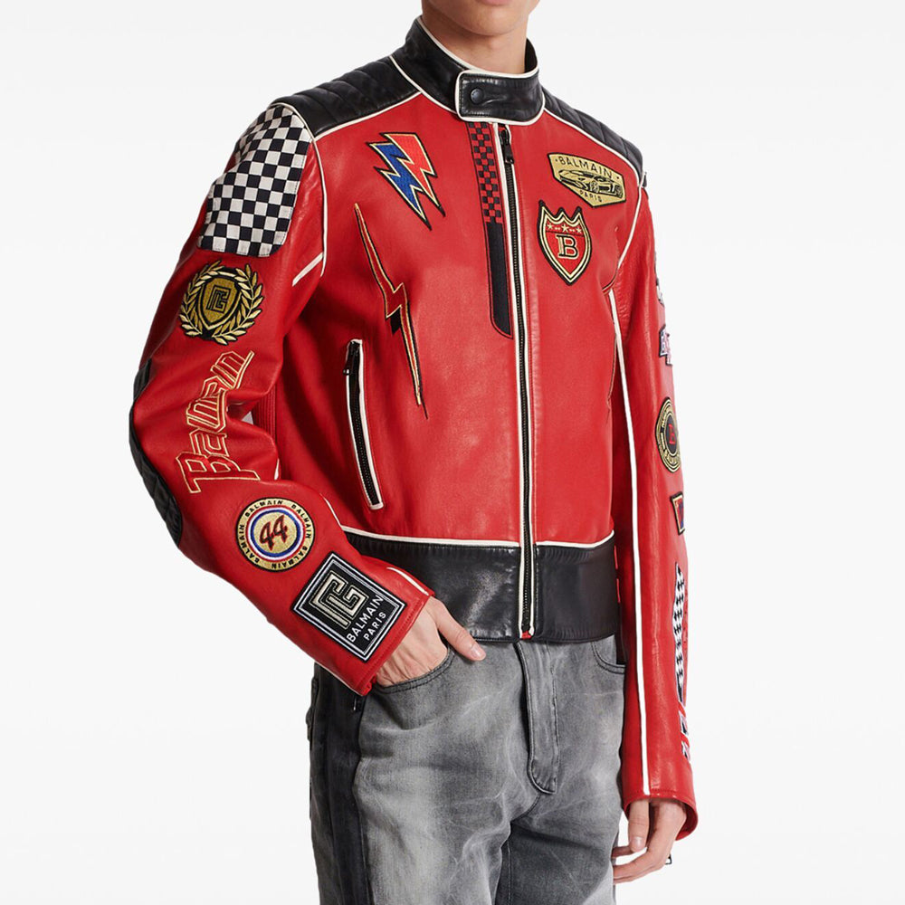 Lambskin Jacket Bal-Men Racing Patches-2