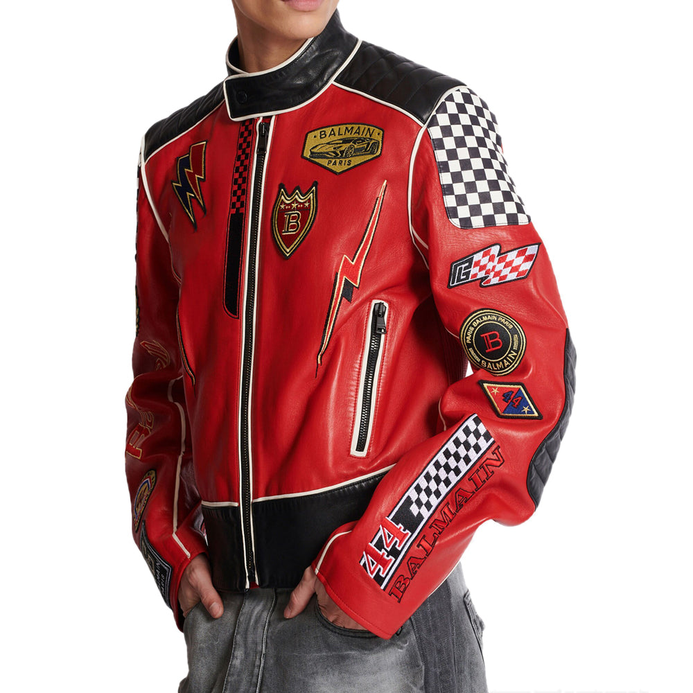 Lambskin Jacket Bal-Men Racing Patches-5