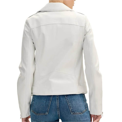 Lambskin Leather Prefect Biker Jacket - White - CoreFlexInd