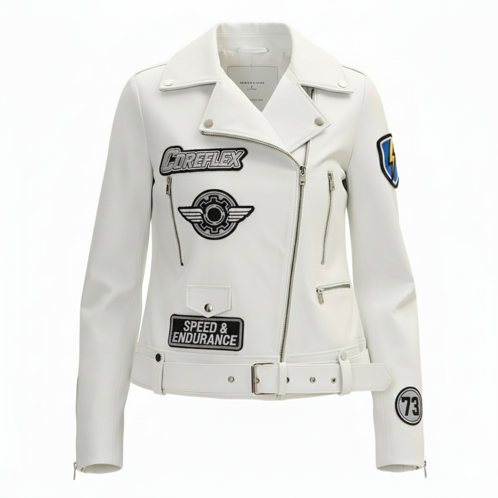 Lambskin Leather Prefect Biker Jacket - White