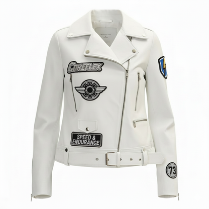Lambskin Leather Prefect Biker Jacket - White