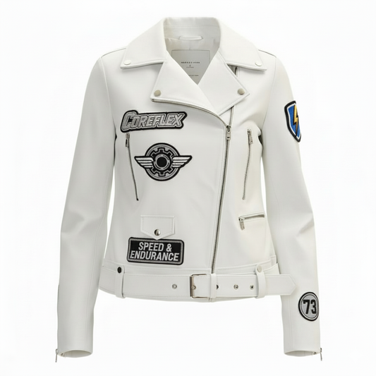 Lambskin Leather Prefect Biker Jacket - White