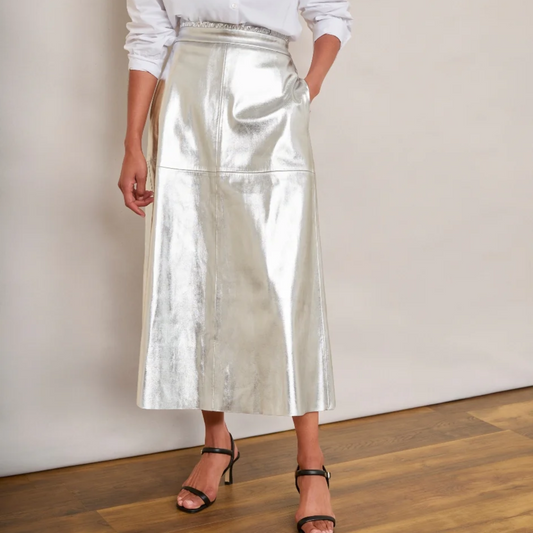 Lateisha Natural Leather Skirt Silver