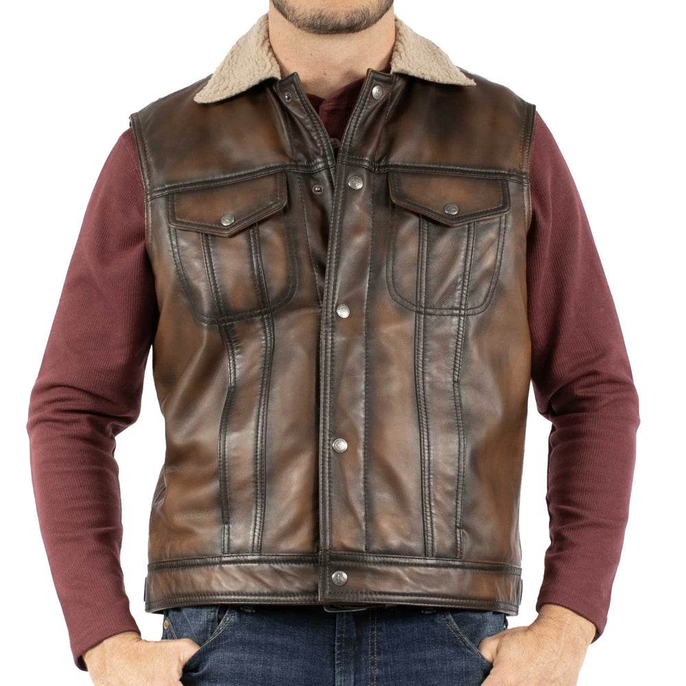 Men's Shearling Wax Classic Leather Vest - CoreFlexInd