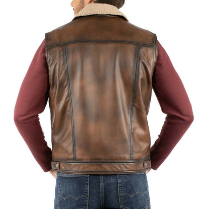 Men's Shearling Wax Classic Leather Vest - CoreFlexInd