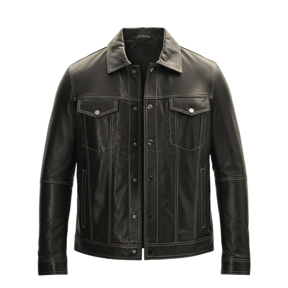 قميص جلدي ذو ياقة