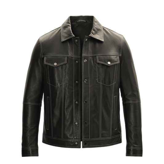 قميص جلدي ذو ياقة