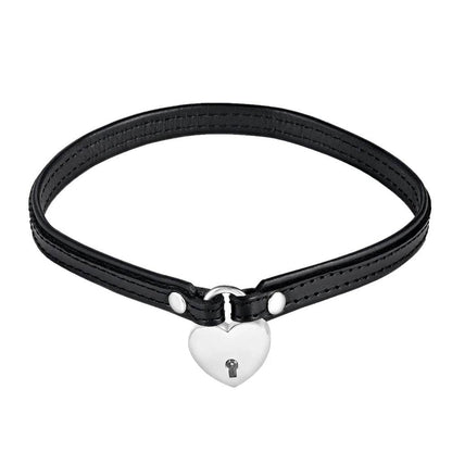 Leather Day Collar with Heart Lock Black - CoreFlexInd
