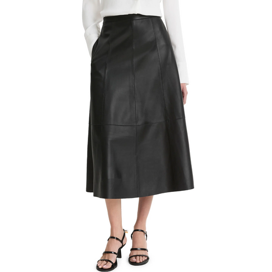 Leather Midi A-Line Skirt