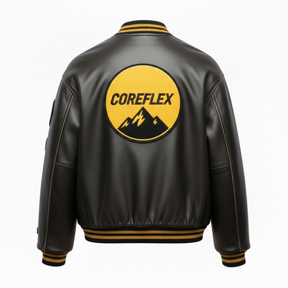 Logo Appliqué Leather Bomber Jacket