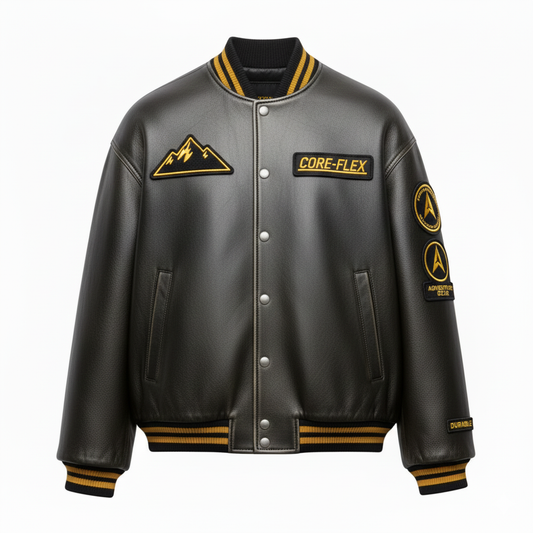 Logo Appliqué Leather Bomber Jacket