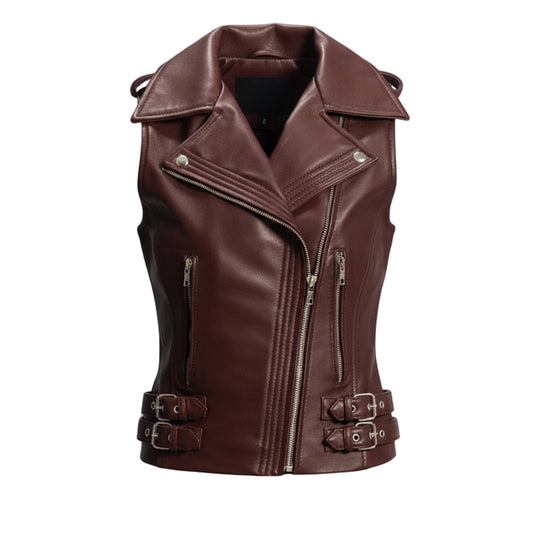 Maroon Leather Biker Vest