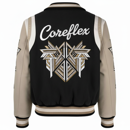 Black and beige jacket with 'Coreflex' logo on the back