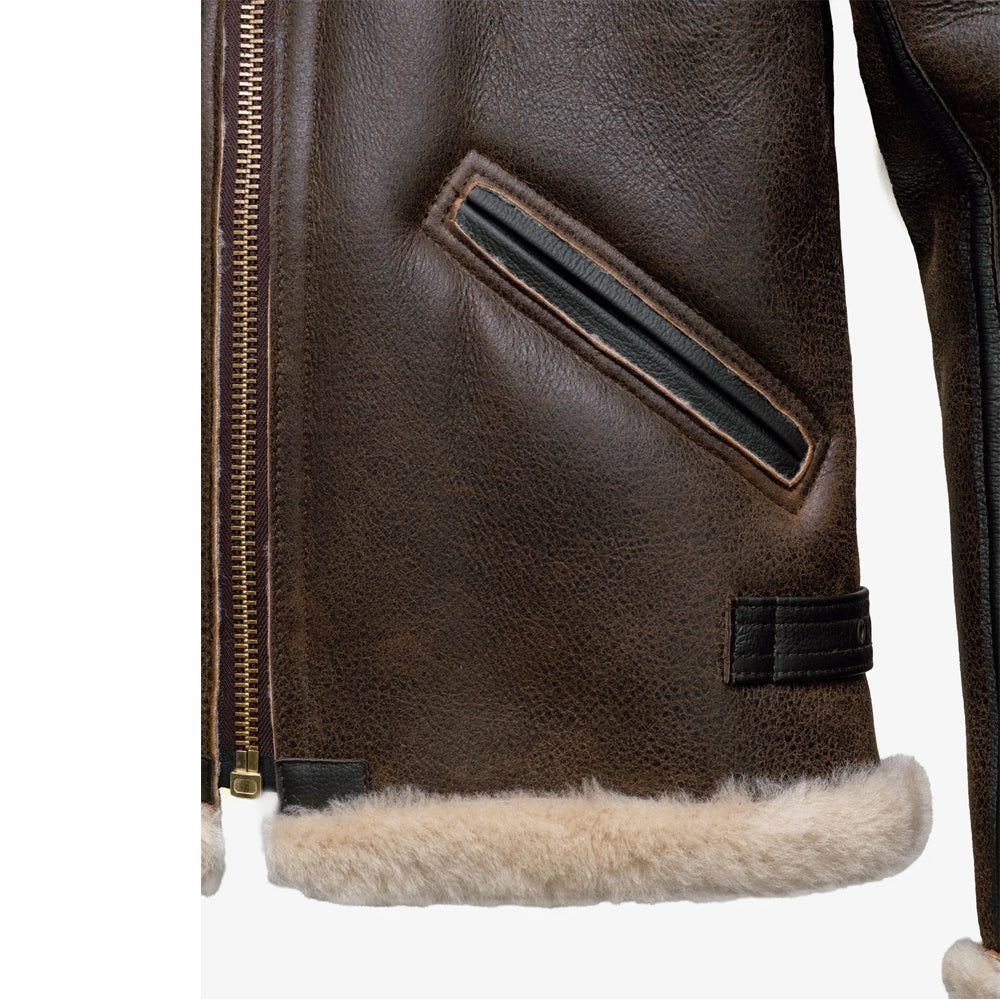 Men's B-6 Sheepskin Bomber Jacket with Cowhide Trim