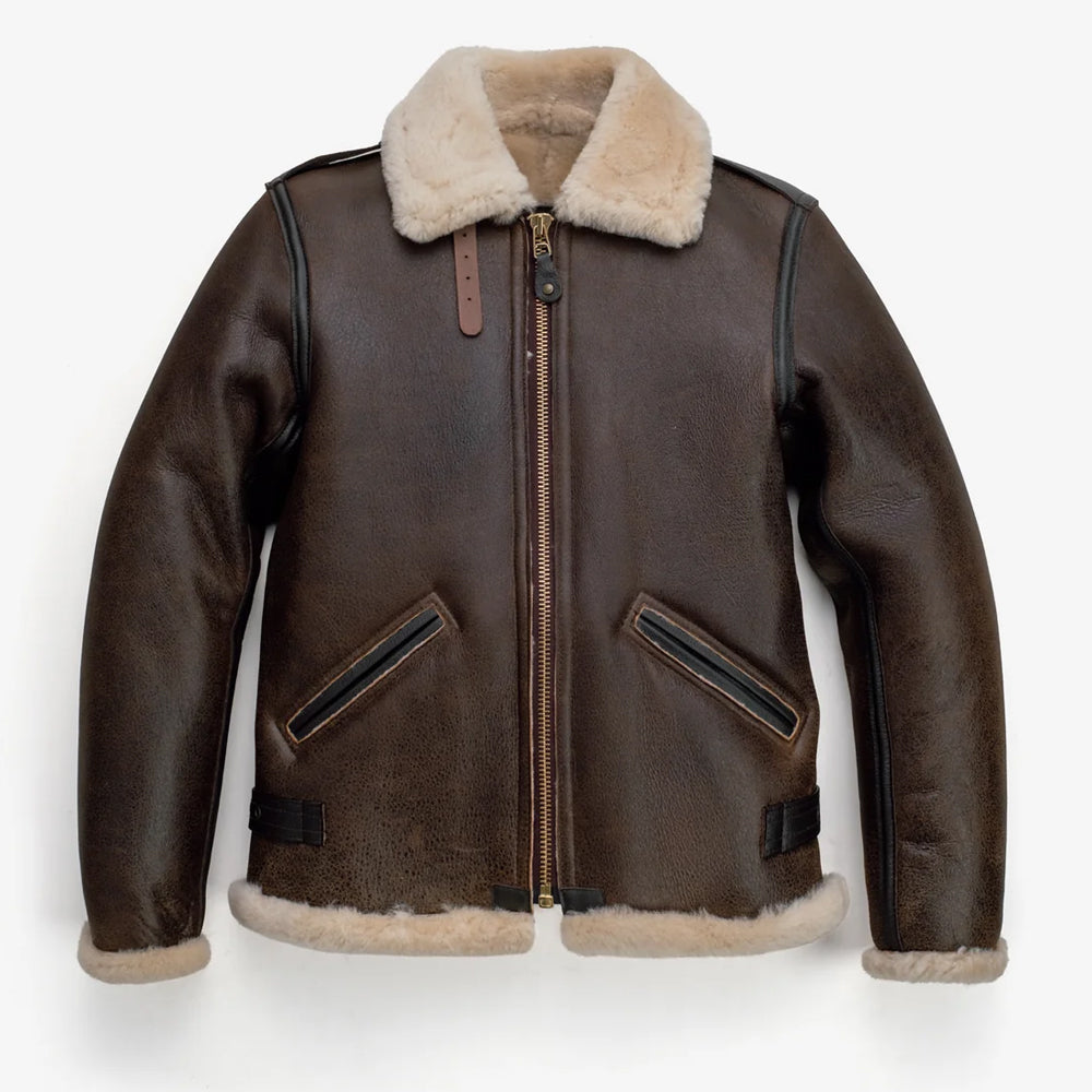 Men's B-6 Sheepskin Bomber Jacket with Cowhide Trim