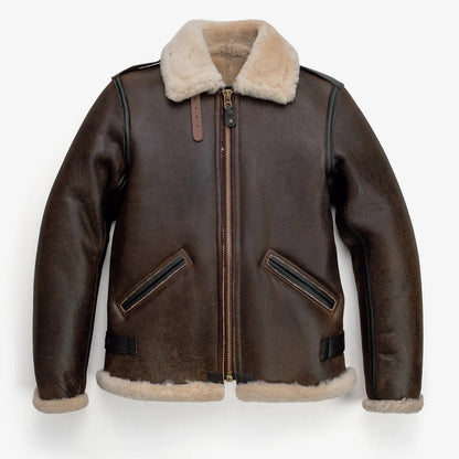 Men's B-6 Sheepskin Bomber Jacket with Cowhide Trim