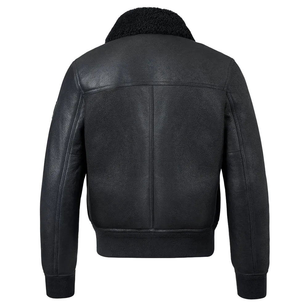 Men's Black Shearling Aviator Jacket Semi-Oiled Leather