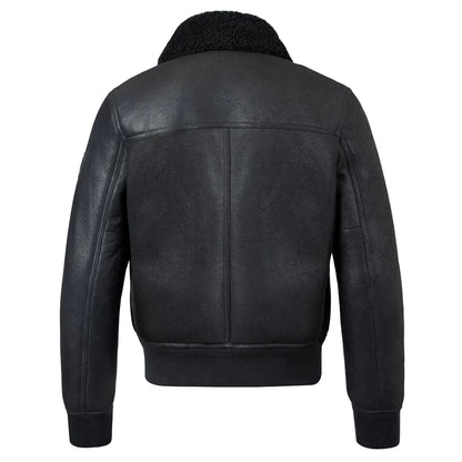 Men's Black Shearling Aviator Jacket Semi-Oiled Leather