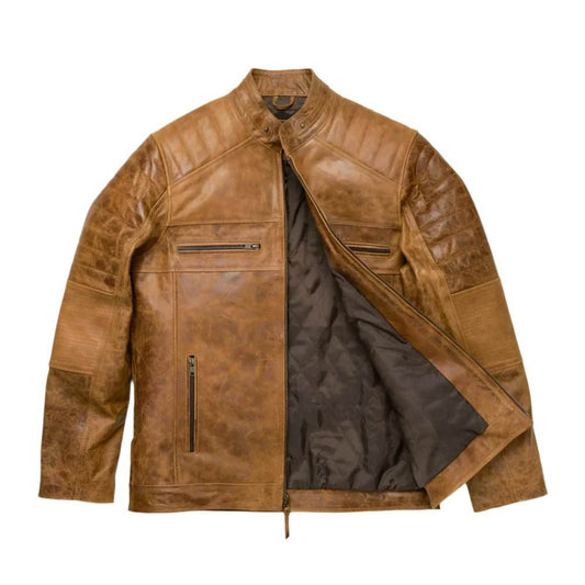 Men's Cafe Racer Leather Jacket Vintage Distressed - CoreFlexInd