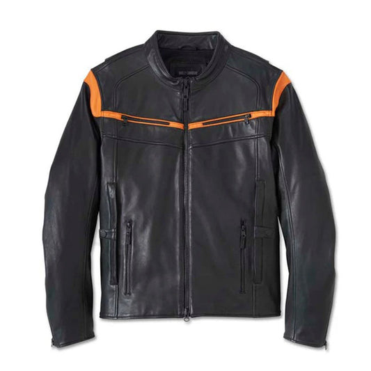 Seaicéad Leathair Capitol Triple Vent System 2.0 HD Dubh &amp; Oráiste d'Fhir