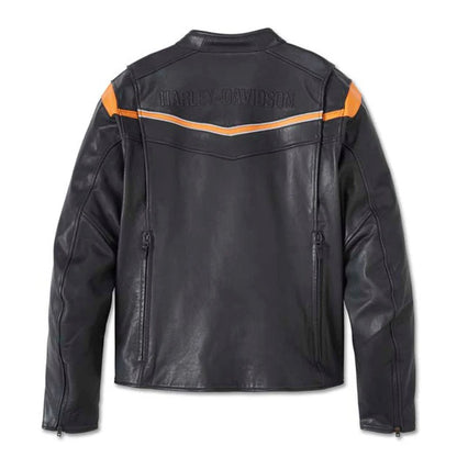 Men's Capitol Triple Vent System 2.0 Leather Jacket H-D Black & Orange