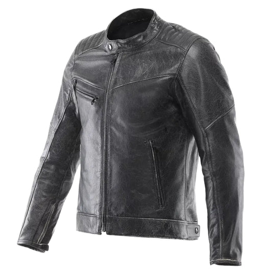 Men's Crackled Leather Motorcycle Jacket Radicale Retro Style