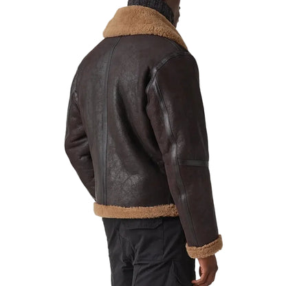 Men's Ebony Leather Aviator Jacket Dark Sandstone Shearling