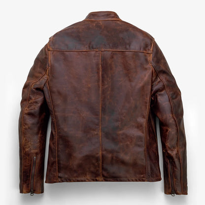 Men's Lightweight Oiled Nubuck Leather Cafe Racer Jacket