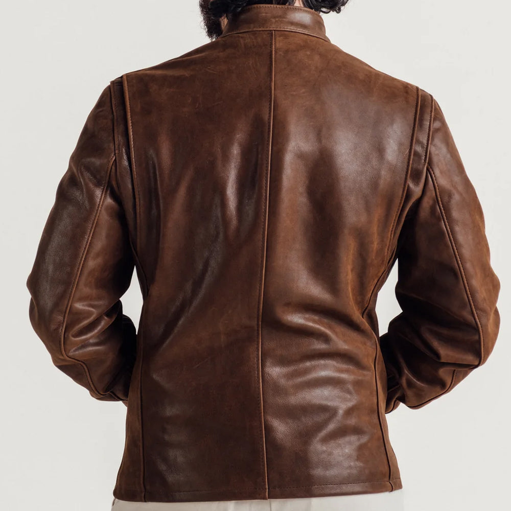 Men's Lightweight Oiled Nubuck Leather Cafe Racer Jacket