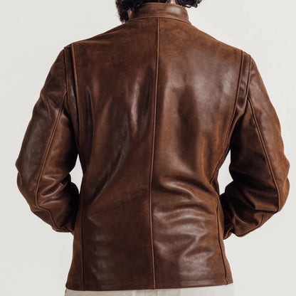 Men's Lightweight Oiled Nubuck Leather Cafe Racer Jacket
