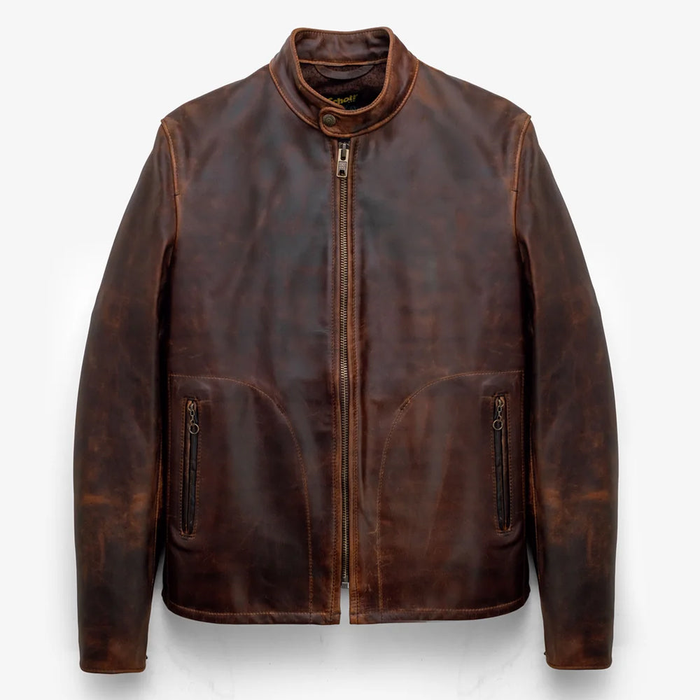 Men's Lightweight Oiled Nubuck Leather Cafe Racer Jacket