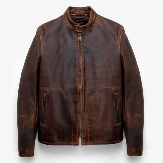 Men's Lightweight Oiled Nubuck Leather Cafe Racer Jacket