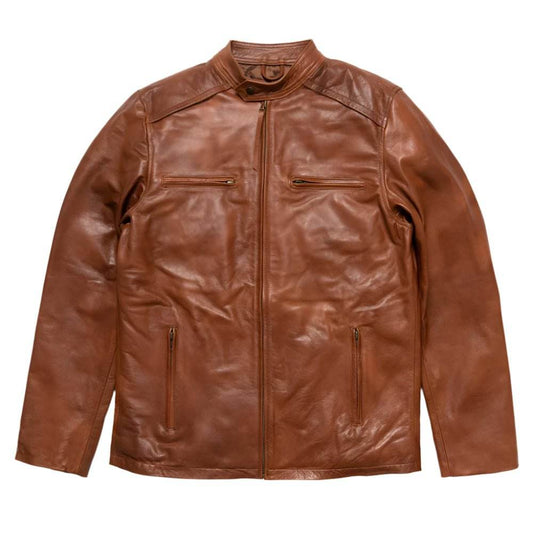 Men's Motorcycle Leather Jacket Whiskey Brown - CoreFlexInd