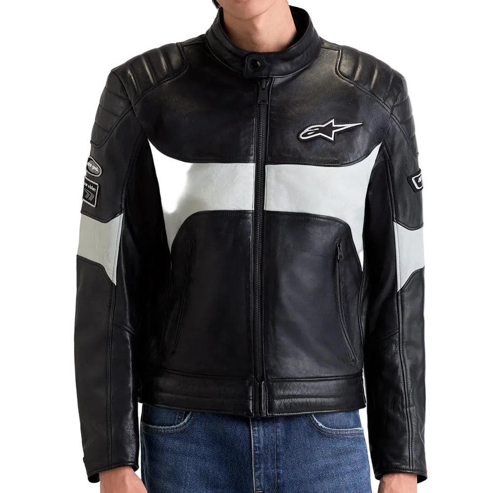 Men's Revern Leather Motorcycle Jacket Black Metal Gray