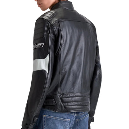 Men's Revern Leather Motorcycle Jacket Black Metal Gray