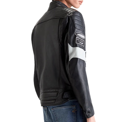 Men's Revern Leather Motorcycle Jacket Black Metal Gray
