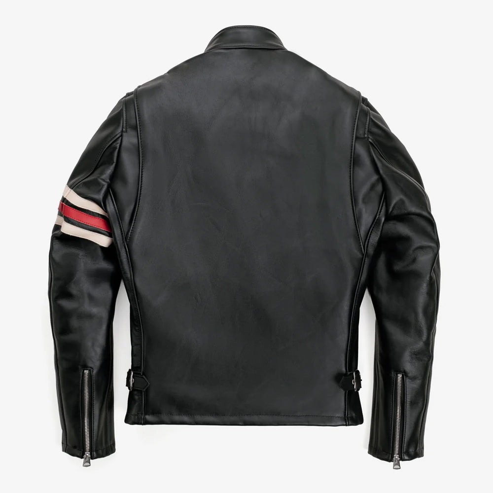 Men's Striped Steerhide Cafe Racer Leather Motorcycle Jacket