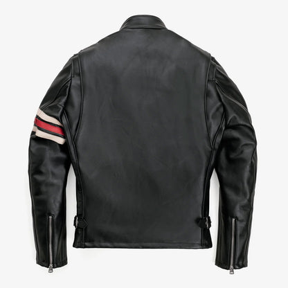 Men's Striped Steerhide Cafe Racer Leather Motorcycle Jacket