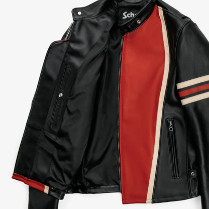 Men's Striped Steerhide Cafe Racer Leather Motorcycle Jacket