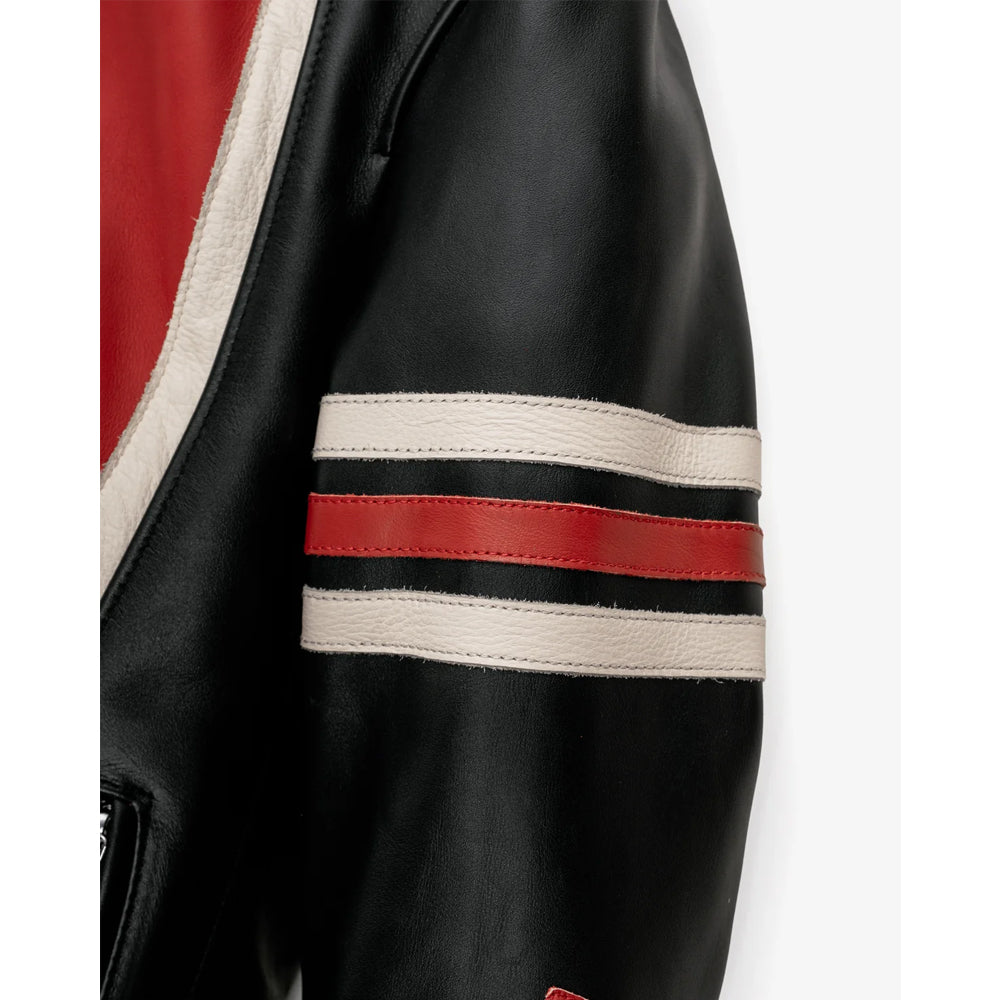 Men's Striped Steerhide Cafe Racer Leather Motorcycle Jacket