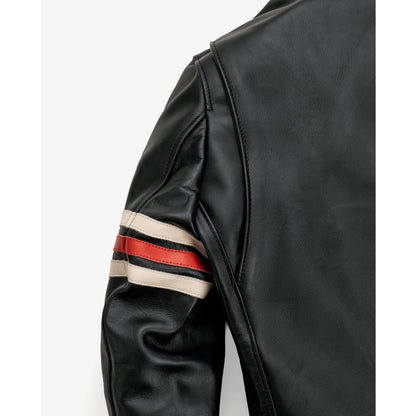 Men's Striped Steerhide Cafe Racer Leather Motorcycle Jacket