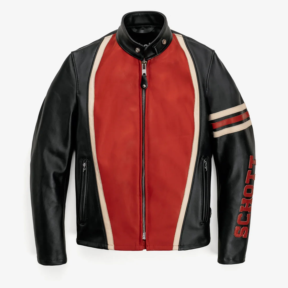 Men's Striped Steerhide Cafe Racer Leather Motorcycle Jacket