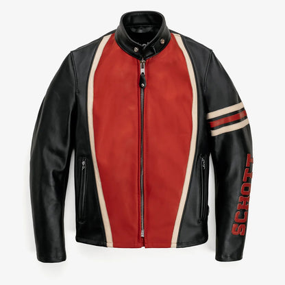 Men's Striped Steerhide Cafe Racer Leather Motorcycle Jacket