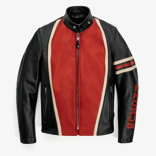 Men's Striped Steerhide Cafe Racer Leather Motorcycle Jacket