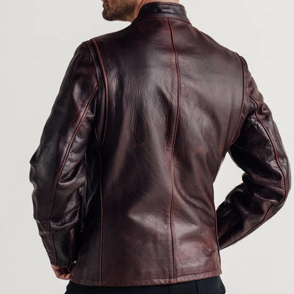 Men's Waxy Pull-Up Cowhide Cafe Racer Leather Jacket