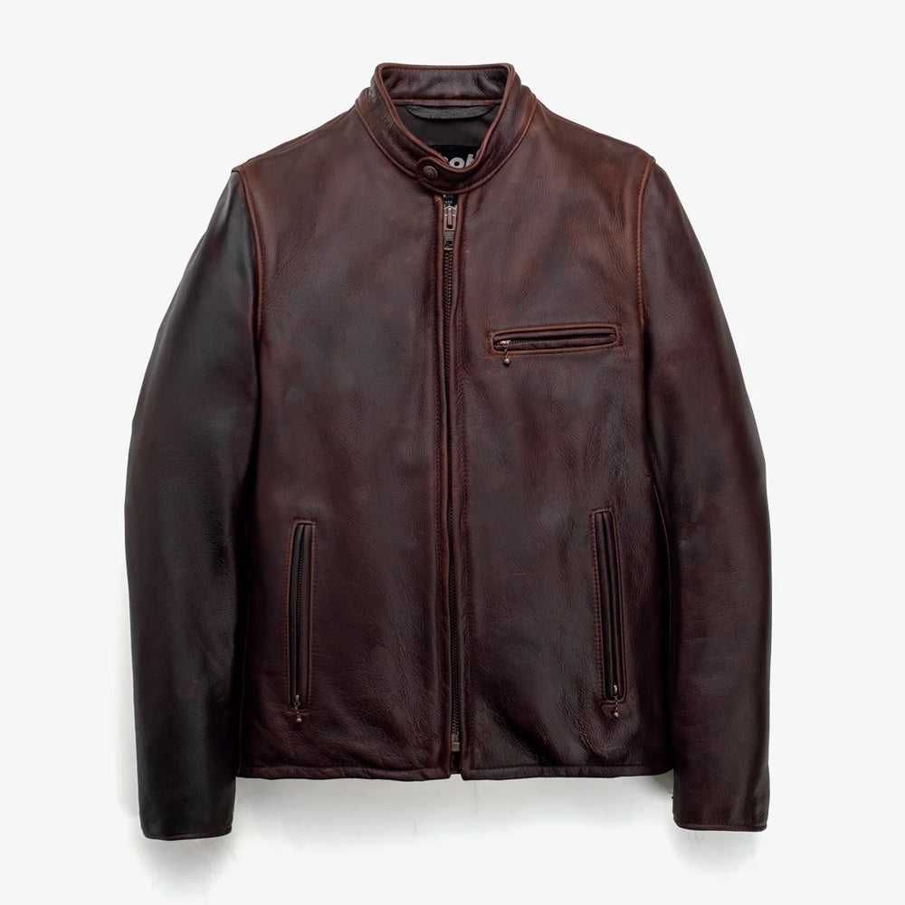 Men's Waxy Pull-Up Cowhide Cafe Racer Leather Jacket