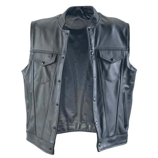 Men's Zip Persuader Denim Style Leather Vest - CoreFlexInd
