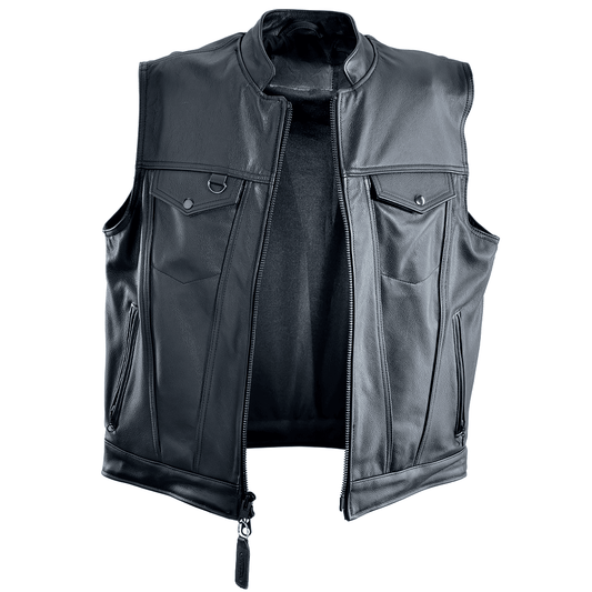 Men's Zip Revolver Denim Style Leather Vest - CoreFlexInd