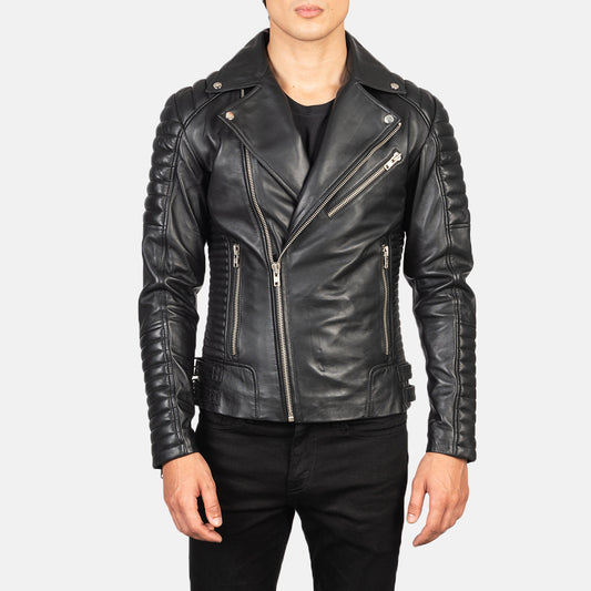 Mens Black Leather Biker Jacket