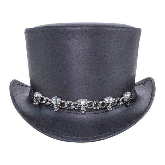 Mens Leather Skull Chain Hat